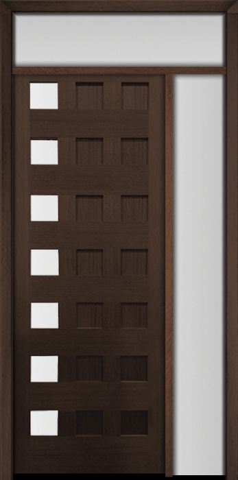96" Mahogany Carlo Square 7 Lite TDL Contemporary Modern Single Door/Sidelite & Rec Transom