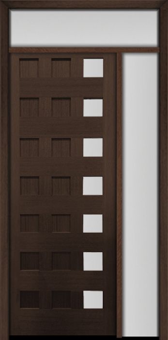 96" Mahogany Carlo Square 7 Lite TDL Contemporary Modern Single Door/Sidelite & Rec Transom