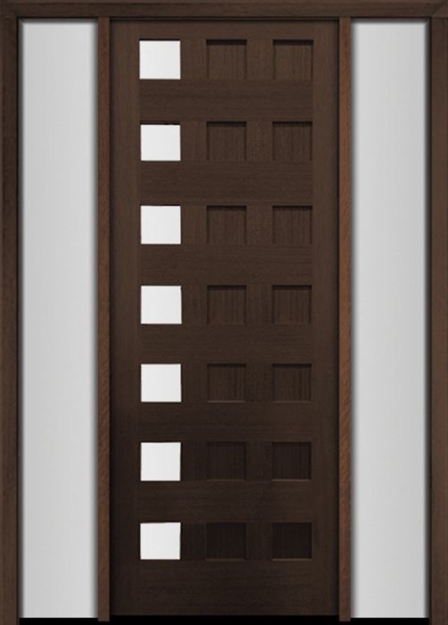96" Mahogany Carlo Square 7 Lite TDL Contemporary Modern Single Door/2Sidelite