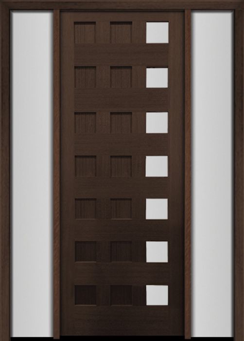 96" Mahogany Carlo Square 7 Lite TDL Contemporary Modern Single Door/2Sidelite