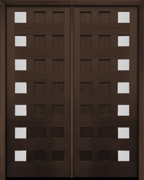 96" Mahogany Carlo Square 7 Lite TDL Contemporary Modern Double Door