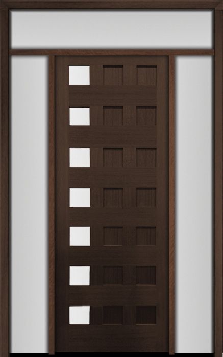 96" Mahogany Carlo Square 7 Lite TDL Contemporary Modern Single Door/2Sidelite & Rec Transom