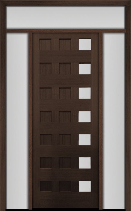 96" Mahogany Carlo Square 7 Lite TDL Contemporary Modern Single Door/2Sidelite & Rec Transom