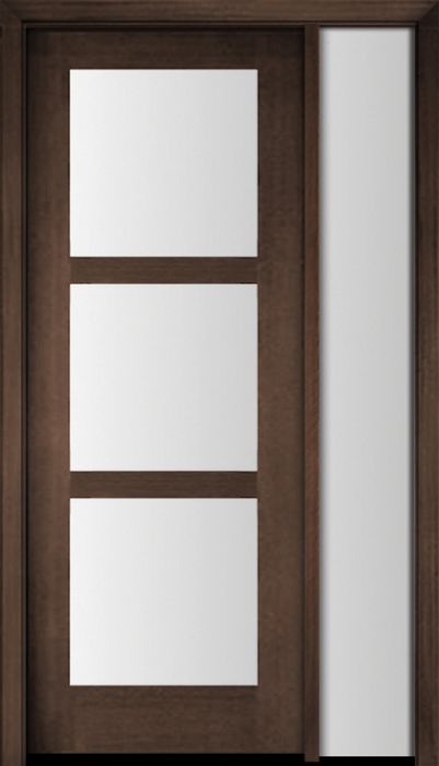 96" Mahogany Carlo Tri Lite TDL Contemporary Modern Single Door/Sidelite