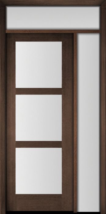96" Mahogany Carlo Tri Lite TDL Contemporary Modern Single Door/Sidelite & Rec Transom
