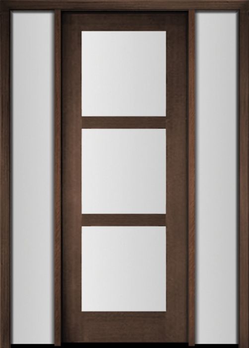 96" Mahogany Carlo Tri Lite TDL Contemporary Modern Single Door/2Sidelite