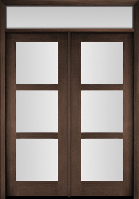 96" Mahogany Carlo Tri Lite TDL Contemporary Modern Double Door & Rec Transom