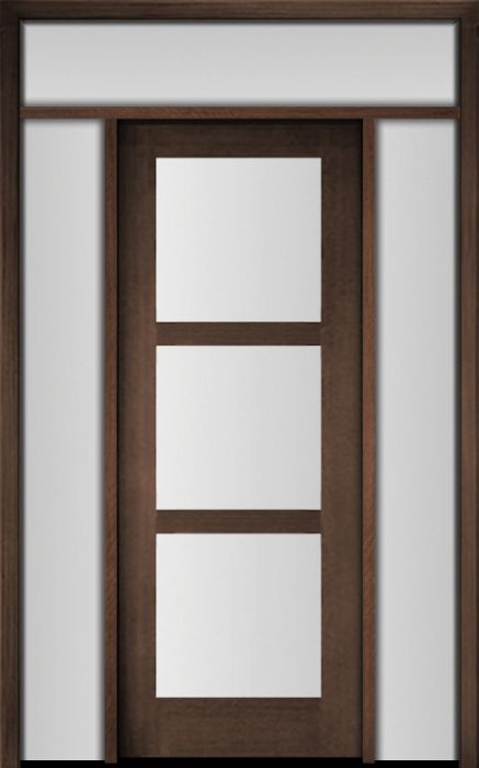 96" Mahogany Carlo Tri Lite TDL Contemporary Modern Single Door/2Sidelite & Rec Transom