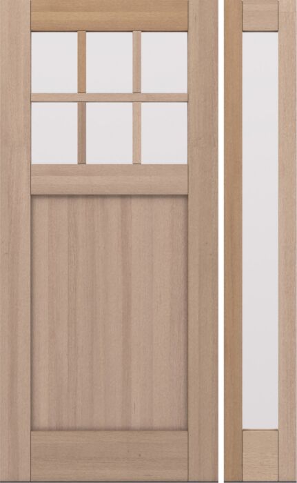 CRF-P1G6 | 80"  | Mahogany Wood SDL 6 Lite 1-3/4" Exterior Door with One Sidelite - DIY RTA Kit