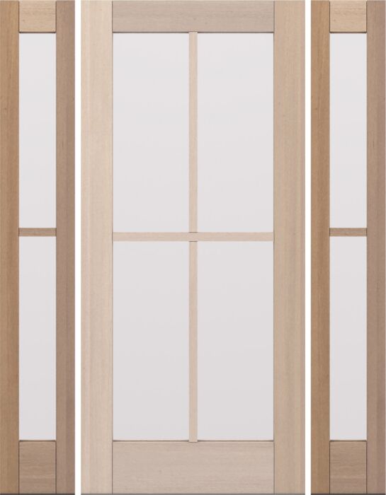 G104 | 80"  | Mahogany Wood SDL Full Lite,4 Lite 1-3/4" Exterior Door with Two Sidelites - DIY RTA Kit