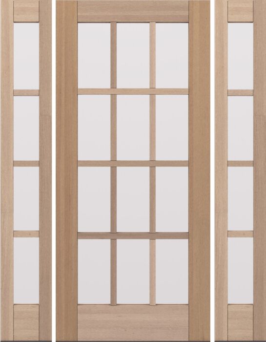 G112 | 80"  | Mahogany Wood SDL Full Lite,12 Lite 1-3/4" Exterior Door with Two Sidelites - DIY RTA Kit
