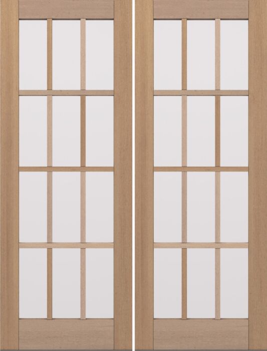 G112 | 96"  | Mahogany Wood SDL Full Lite,12 Lite 1-3/4" Exterior Double Door - DIY RTA Kit