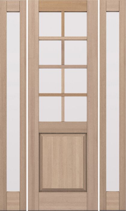 G5008 | 96"  | Mahogany Wood SDL 1/2 Lite,8 Lite 1-3/4" Exterior Door with Two Sidelites - DIY RTA Kit