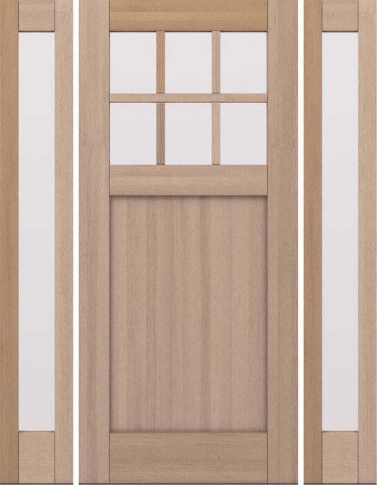 CRF-P1G6 | 80"  | Mahogany Wood SDL 6 Lite 1-3/4" Exterior Door with Two Sidelites - DIY RTA Kit