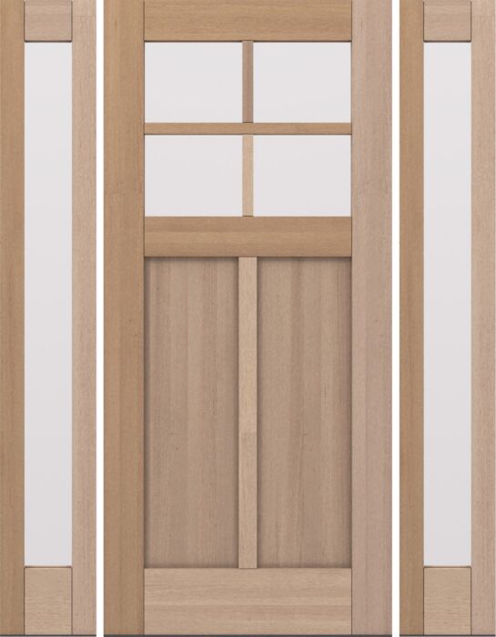 CRF-P2G4 | 80"  | Mahogany Wood SDL 4 Lite 1-3/4" Exterior Door with Two Sidelites - DIY RTA Kit