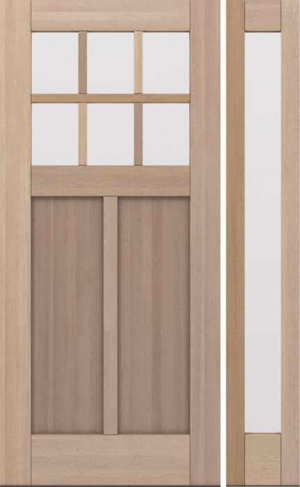 CRF-P2G6 | 80"  | Mahogany Wood SDL 6 Lite 1-3/4" Exterior Door with One Sidelite - DIY RTA Kit