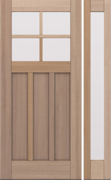 CRF-P3G4 | 80"  | Mahogany Wood SDL 4 Lite 1-3/4" Exterior Door with One Sidelite - DIY RTA Kit