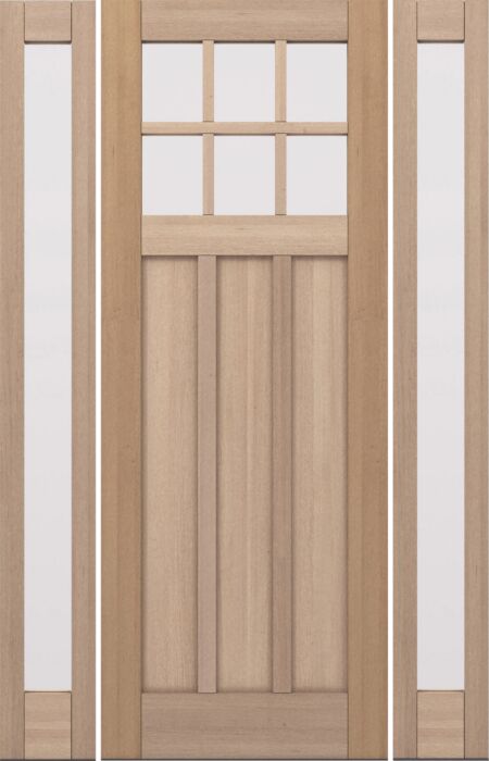 CRF-P3G6 | 96"  | Mahogany Wood SDL 6 Lite 1-3/4" Exterior Door with Two Sidelites - DIY RTA Kit