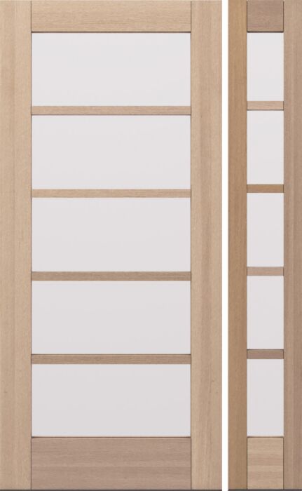 G105 | 80"  | Mahogany Wood SDL Full Lite,5 Lite 1-3/4" Exterior Door with One Sidelite - DIY RTA Kit