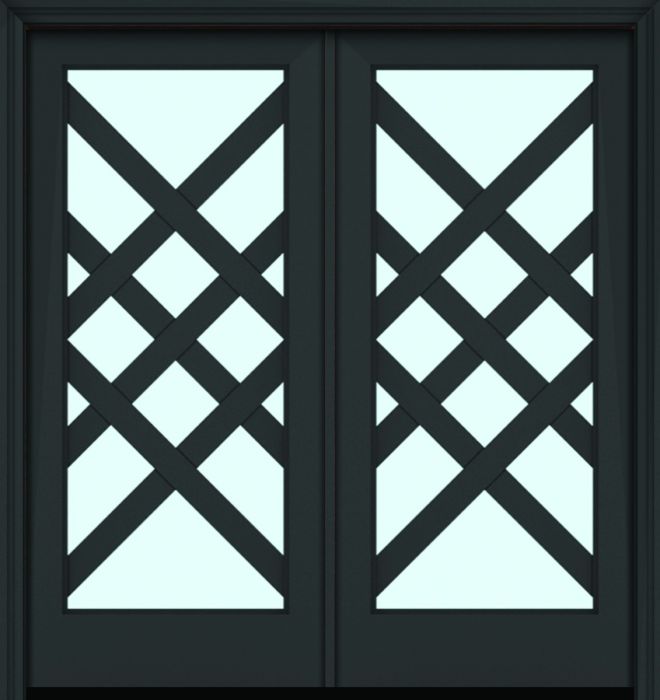 80" Full Lite 3.5" Designer SDL Celtic Nova 90 Modern Smooth Fiberglass Double Door