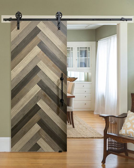 Chevron 1 Rustic Farmhouse Barn Single Door, Pine
