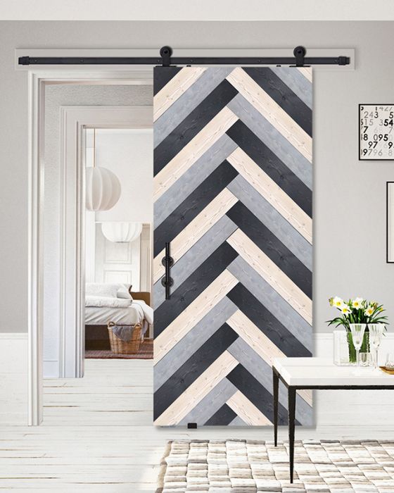 Chevron 2 Rustic Farmhouse Barn Single Door, Pine
