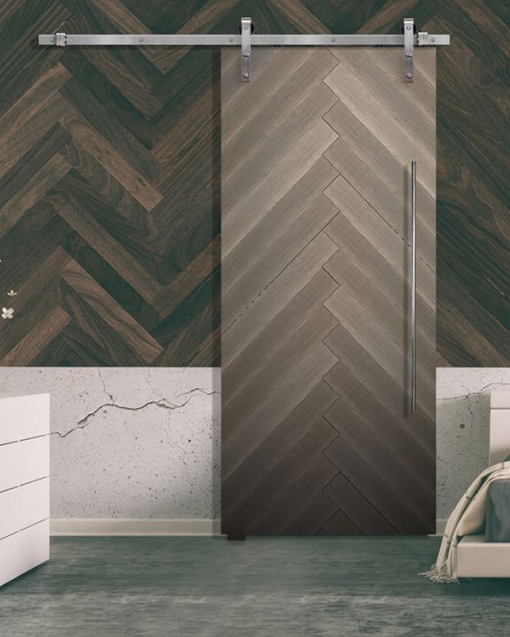 Chevron 4 Rustic Farmhouse Barn Single Door, Pine