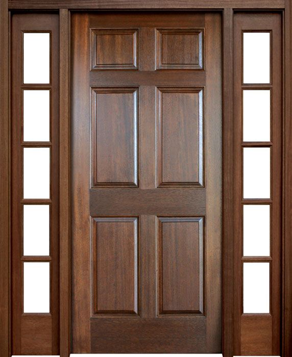 96" Mahogany Colonial Six Panel Single Door/2Sidelite