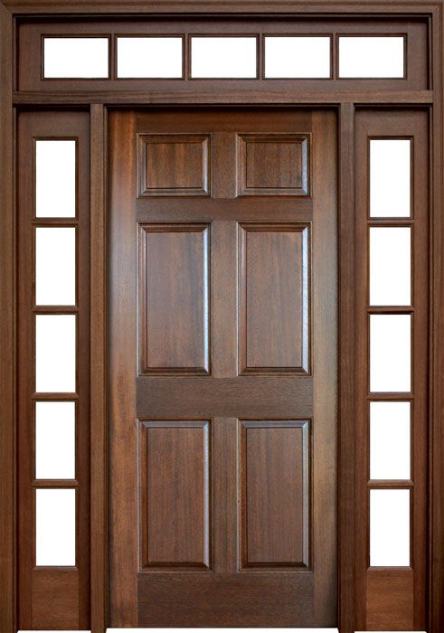 96" Mahogany Colonial Six Panel Single Door/2Sidelite & Rec Transom