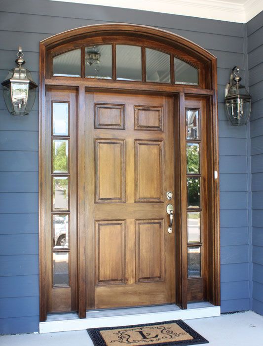96" Mahogany Colonial Six Panel Single Door/2Sidelite & Segment Transom