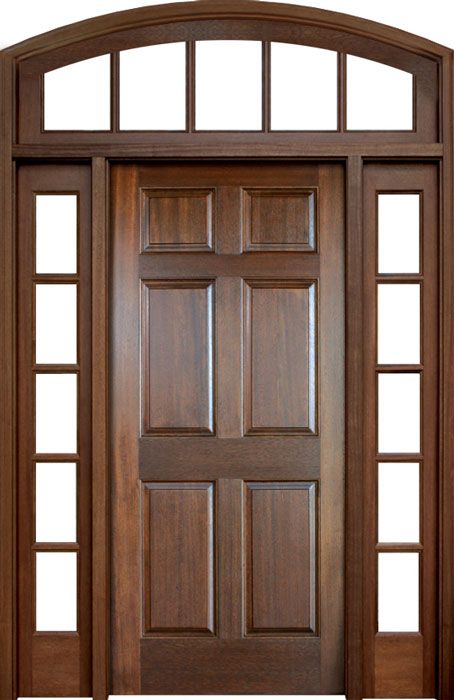 80" Mahogany Colonial Six Panel Single Door/2Sidelite & Segment Transom