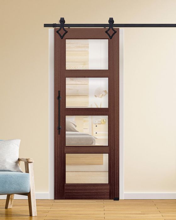 96" Mahogany Continental 4 Lite Single Barn Door