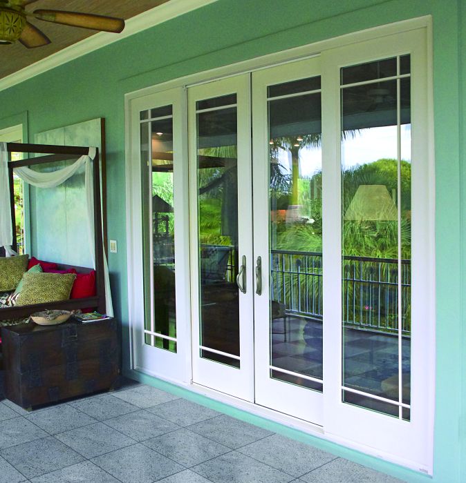 Low-e Full Lite Fiberglass Gliding Quadruple Door