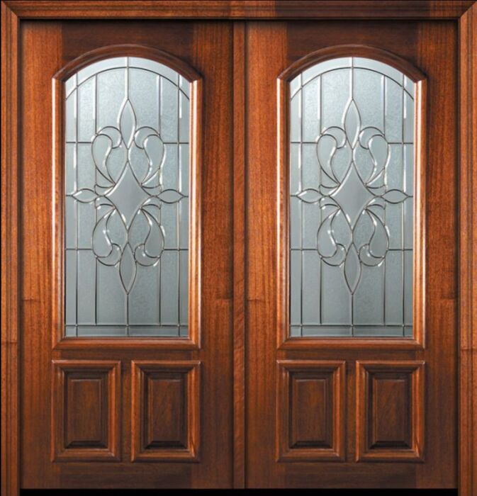80" Double New Orleans Arch Lite Woodcraft Mahogany Door