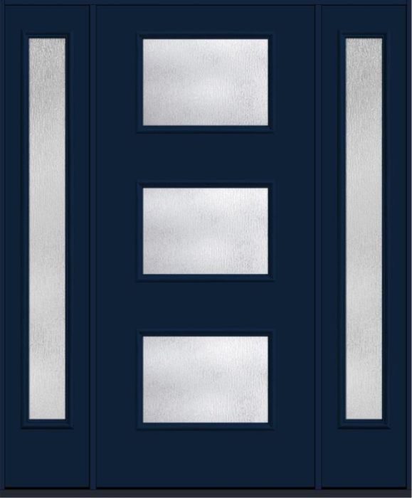 80 Rainglass Modern Pulse Ari 3-Lite Smooth Fiberglass Single Door,Sidelites , WBD Impact