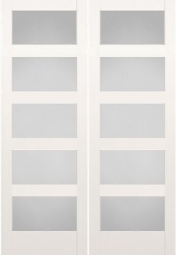 80" 5 Lite Frosted Shaker Primed Wood Double Door