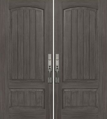 ValueSeries|36" x 80" 3/4 V-Groove Mahogany Arch 2 Panel Camber Double Door