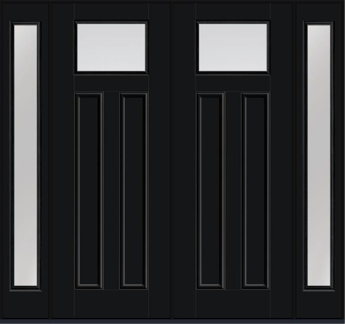 96 Low-E Craftsman Top View 2 Panel Shaker Smooth Fiberglass Double Door,Sidelites , WBD Impact