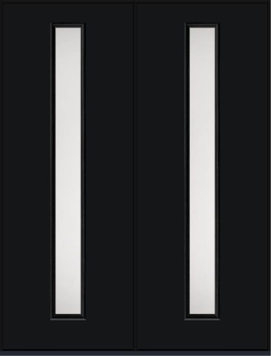 96 Satin Etch Modern Pulse Linea Centered Smooth Fiberglass Double Doors , WBD Impact