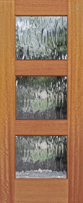 80" 3 lite TDL Continental DoorCraft Mahogany Door w/Textured Glass