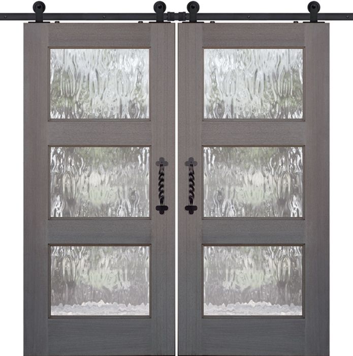 80" Mahogany Continental 3 Lite Double Barn Door