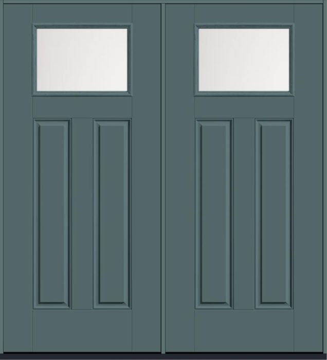 80 Satin Etch Craftsman Top View 2 Panel Smooth Fiberglass Double Doors , WBD Impact