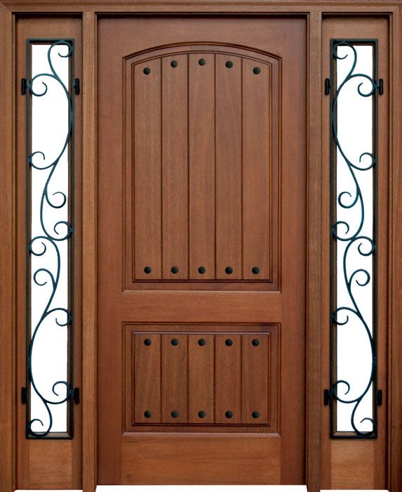 80" Mahogany Decatur Hendersonville Single Door/2Sidelite with Burlwood Iron