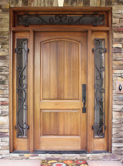 80" Mahogany Decatur Hendersonville Single Door/2Sidelite & Rec Transom with Burlwood Iron