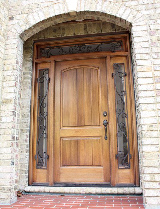 80" Mahogany Decatur Hendersonville Single Door/2Sidelite & Rec Transom with Burlwood Iron