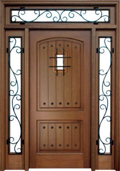 80" Mahogany Decatur Hendersonville Single Door/2Sidelite & Rec Transom w Speakeasy & Burlwood Iron