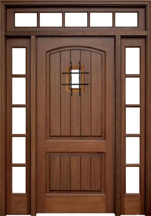 80" Mahogany Decatur Hendersonville Single Door/2Sidelite 5 Lite & Rec Transom w Speakeasy