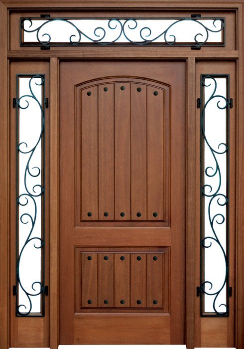 80" Mahogany Decatur Hendersonville Single Door/2Sidelite & Rec Transom with Burlwood Iron