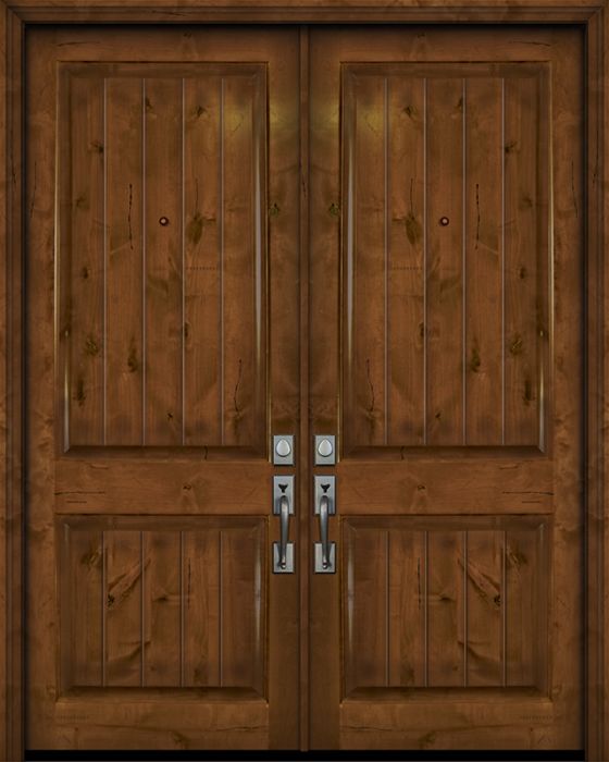 96" Double 2 Panel V-Grooved Estancia Alder Door