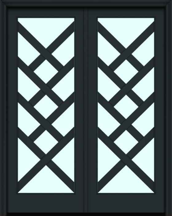 96" Full Lite 3.5" Designer SDL Diamond Nova 90 Smooth Fiberglass Double Door